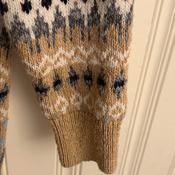 L.L. Bean L Women Cotton Ragg Khaki Open Cardigan SweaterFair Isle Cozy Long EUC - Picture 5 of 11